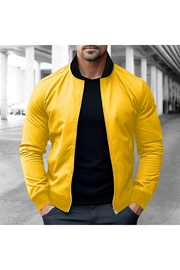 Mens Casual Lightweight Zip Up Bomber Jackets Solid Long Sleeve Windbreaker Coat Cotton Jackets with Pockets Fashion Spring Fall Clothes S-3XL