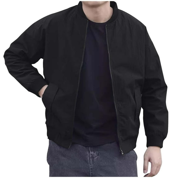 Xysaqa Mens Casual Lightweight Zip Up Bomber Jackets Solid Long Sleeve Windbreaker Coat Jackets with Pockets Fashion Spring Fall Clothes M-3XL