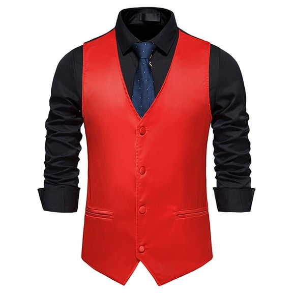 Xysaqa Mens Classic Formal Business Suit Vest, Casual Pocket Slim Fit Tuxedo Waistcoat S-XXL