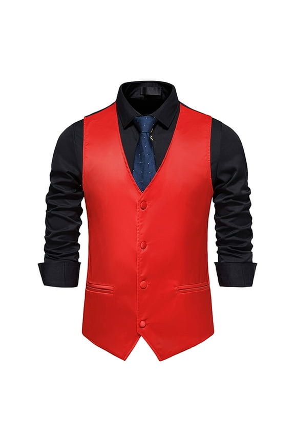 Mens Classic Formal Business Suit Vest, Casual Pocket Slim Fit Tuxedo Waistcoat S-XXL