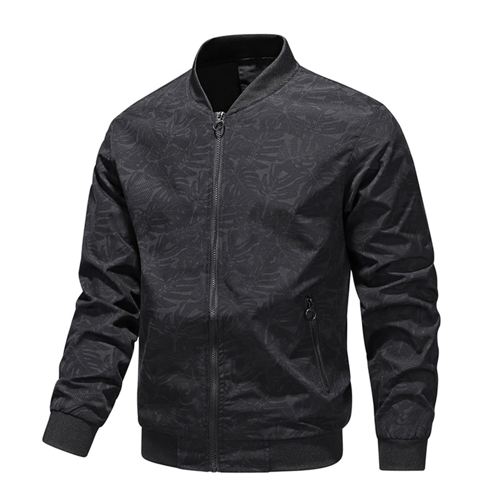 Xysaqa Mens Fashion Leaf Print Bomber Jacket Zip-Up