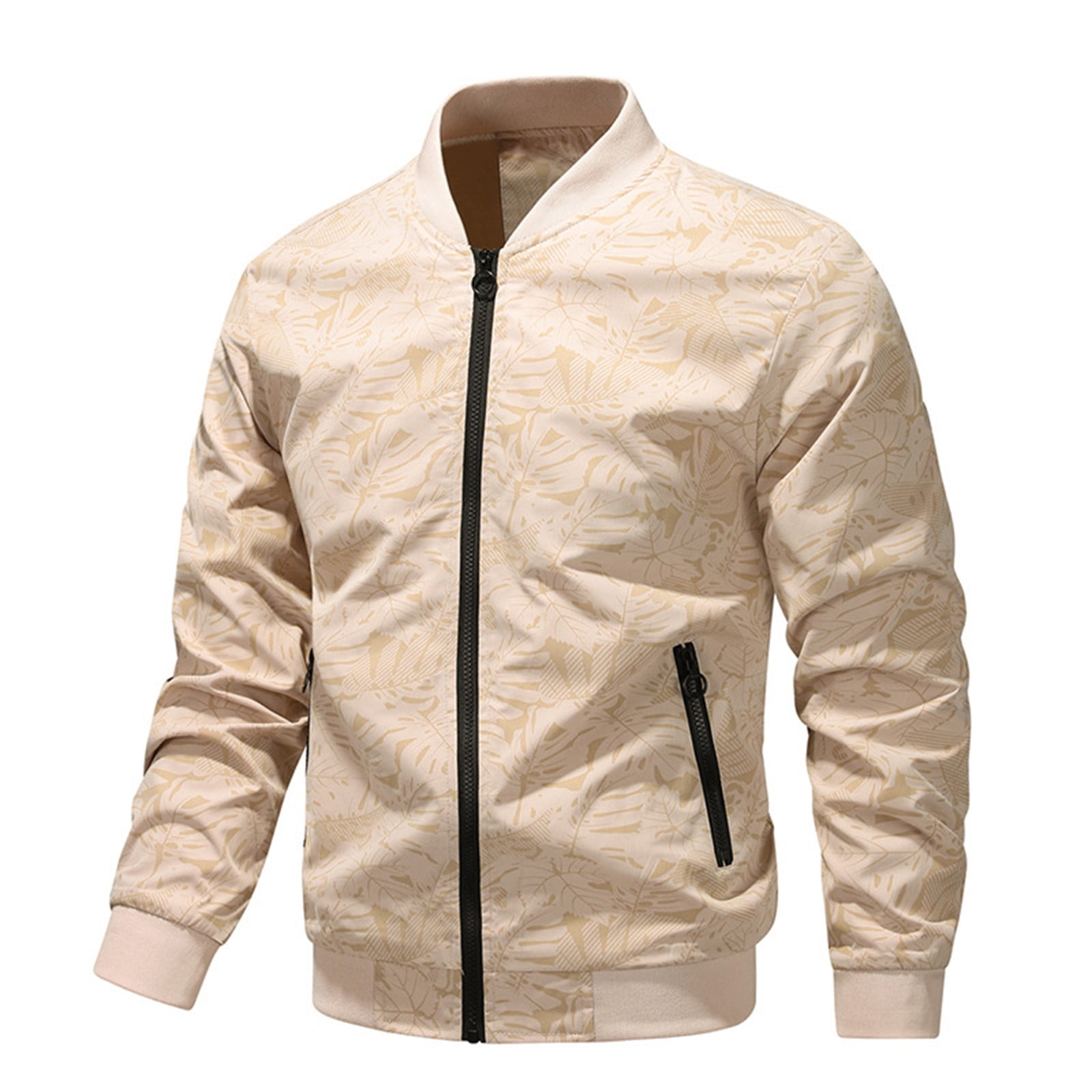 Xysaqa Mens Fashion Leaf Print Bomber Jacket Zip-Up