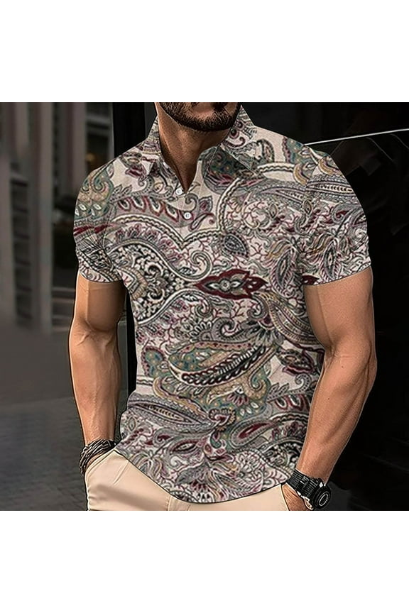 Mens Golf Shirt Beach Shirts For Men Mens Golf Shirts Fashion Vintage Print Mens Club Party Work Golf Shirt Mens Golf Tennis Short Sleeve Funny Golf Shirt For Men Big & Tall S-4Xl Mens T-Shirts