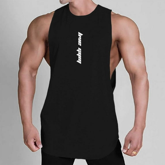 Xysaqa Mens Graphic Tee Shirts Quick Dry Gym Tank Tops for Men Loose Fit Casual Workout T-Shirts Sleeveless Muscle Basic T-Shirts M-3X On Clearance