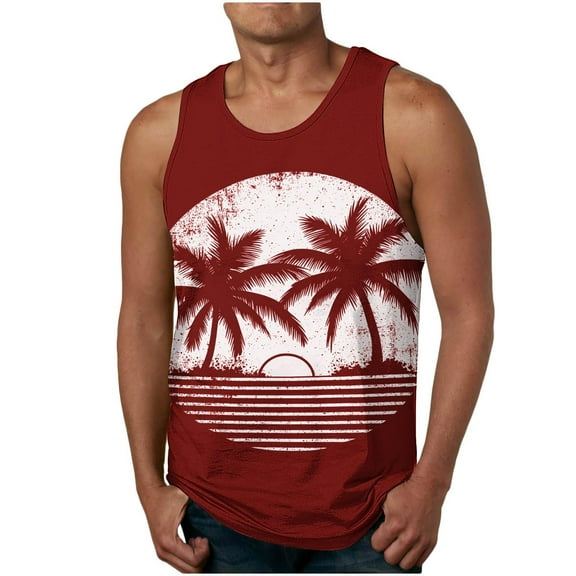 Xysaqa Mens Hawaiian Beach Tank Tops Summer Sleeveless Vest Cami Cool Palm Tree Graphic T-ShirtS Casual Gym Workout Tank Top Loose Fitted S-2XL
