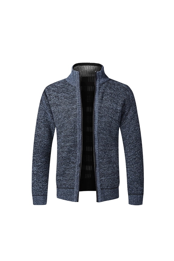 Mens Knit Cardigan Thick Sweater Full Zip Stand Collar Slim Warm Jumper Fleeces Lined Winter Coat Jackets with Pockets M-4XL Big & Tall