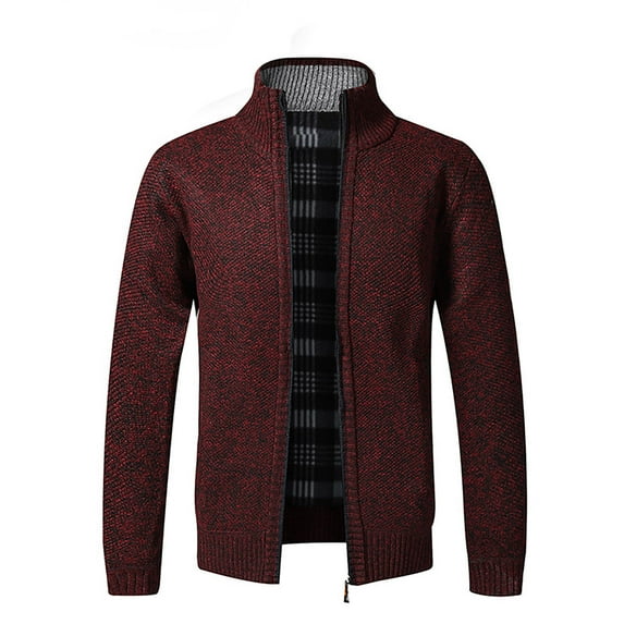 Xysaqa Mens Knit Cardigan Thick Sweater Full Zip Stand Collar Slim Warm Jumper Fleeces Lined Winter Coat Jackets with Pockets M-4XL Big & Tall