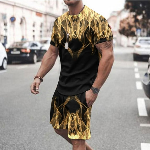 Xysaqa Mens Personality Sports Set, Summer Outfit 2 Piece Set Short Sleeve T Shirts and Shorts Stylish Casual Sweatsuit Tracksuit Set M-5XL