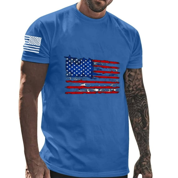 Xysaqa Mens Shirts Boys Shirts American Flag Shirts for Men Cotton Short Sleeve T-Shirt 4Th Of July Patriotic Tees Summer Gym Workout Tops M-3Xl T Shirts for Man On Clearance