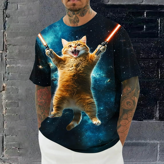 Xysaqa Mens Shirts Funny Cats Printed T-Shirts Cool Graphic Tees for Men Boys Summer Cool Short Sleeve Shirts Novelty Men's Big & Tall Hawaiian Shirts Gift Shirts 2X 3X 4X