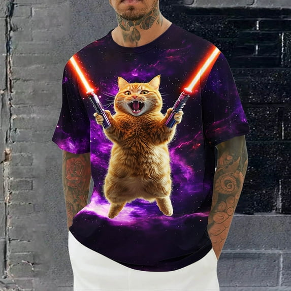 Xysaqa Mens Shirts Funny Cats Printed T-Shirts Cool Graphic Tees for Men Boys Summer Cool Short Sleeve Shirts Novelty Men's Big & Tall Hawaiian Shirts Gift Shirts 2X 3X 4X