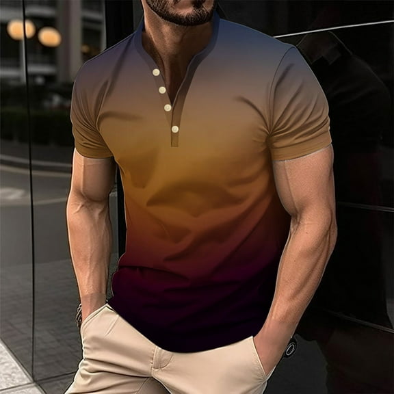 Njoeus Mens Shirts Men Shirts Casual Mens Golf Shirts Gradient Short Sleeve Collared Classic Golf Tennis T Shirts Casual Active Work Tee Shirts S-5Xl（Available In Big & Tall) Mens Shirts Summer Saving