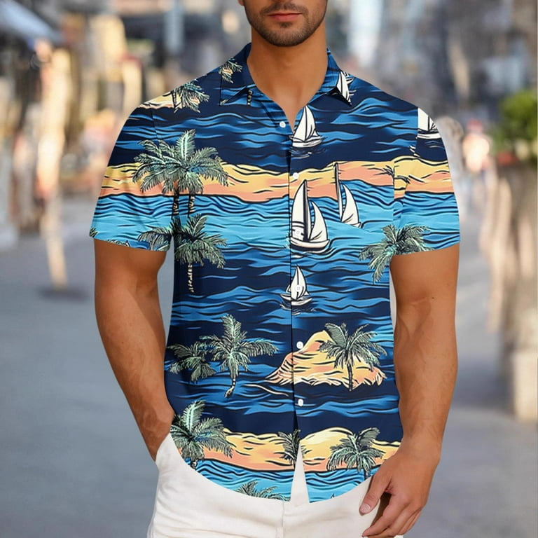 Xysaqa Mens Shirts Men's Big Tall Hawaiian Shirt Men Cool Palm