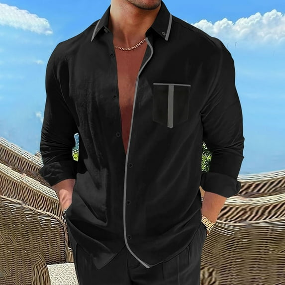 Njoeus Mens Shirts T Shirts For Man Men'S Fashion Dress Shirts Long Sleeve Button Up T-Shirts Loose Casual Vacation Beach Shirt For Men S-3Xl Work Shirts For Men Summer Savings