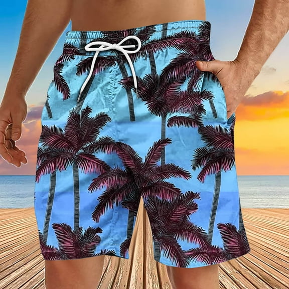Xysaqa Mens Shorts Big & Tall Tropical Swim Trunks Men Drawstring Elastic Waist Palm Tree Printed Summer Hawaii Beach Shorts Swimwear Bathing Suits with Pockets Clearance Pink S