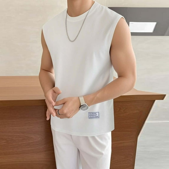 Xysaqa Mens Summer Shirts Tank Tops Men's Muscle Shirts Summer Beach Basic Sleeveless T-Shirt Mens Cap Sleeve Gym Workout Tank Top S-2XL