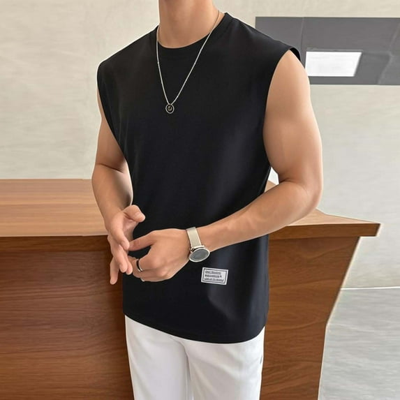 Xysaqa Mens Summer Shirts Tank Tops Men's Muscle Shirts Summer Beach Basic Sleeveless T-Shirt Mens Cap Sleeve Gym Workout Tank Top S-2XL