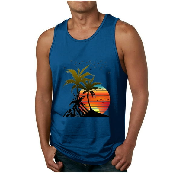 Xysaqa Mens Summer Tank Top Novelty Palm Tree Graphic Tee Sleeveless Beach Hawaiian Shirt for Men Gym Workout Undershirts S-4XL (Available in Big & Tall)