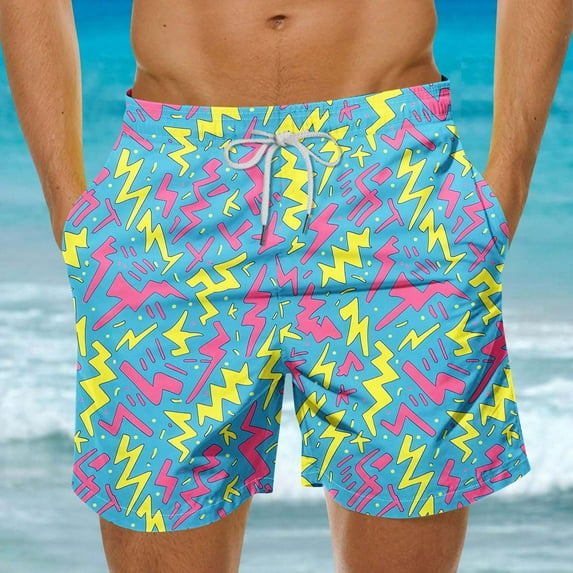 Xysaqa Mens Swim Trunks Big & Tall Board Shorts with Pockets Funny Printed Men Summer Hawaiian Party Beach Shorts Comfy Breathable Swimwear Bathing Suits Clearance Blue 4X