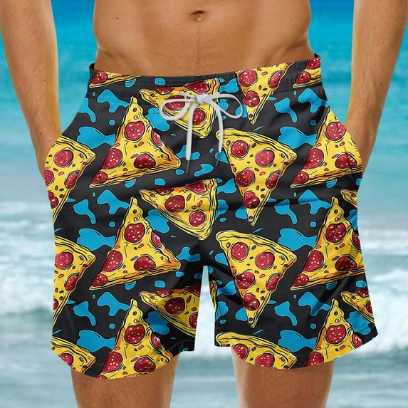 Xysaqa Mens Swim Trunks Big & Tall Board Shorts with Pockets Funny Printed Men Summer Hawaiian Party Beach Shorts Comfy Breathable Swimwear Bathing Suits Clearance Dark Blue XL