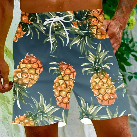 Xysaqa Mens Swim Trunks Big & Tall Men's Swimwear Swimsuits Hawaiian Beach Shorts Funny Fruits Print Men Swimming Trunks Casual Summer Board Shorts Bathing Suits 3X 4X 5X