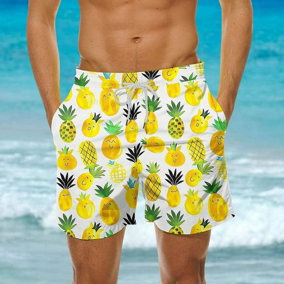 Xysaqa Mens Swim Trunks Funny Pineapple Swim Shorts Bathing Suit Swimwear Men Big & Tall Board Shorts Summer Holiday Beach Shorts Beachwear Swimsuit with Pockets S-5XL