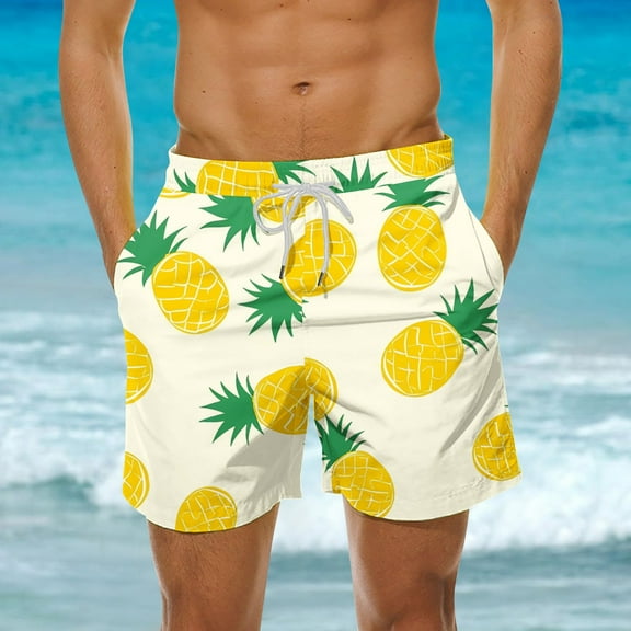 Xysaqa Mens Swim Trunks Funny Pineapple Swim Shorts Bathing Suit Swimwear Men Big & Tall Board Shorts Summer Holiday Beach Shorts Beachwear Swimsuit with Pockets S-5XL