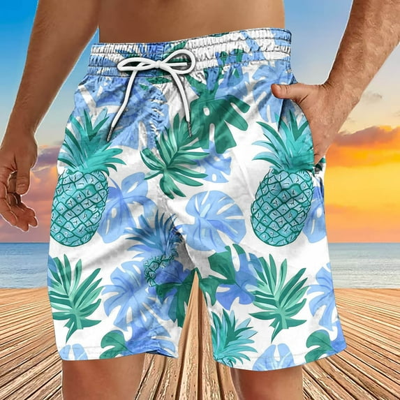 Xysaqa Mens Swim Trunks Men Big & Tall Bathing Suit Hawaiian Pineapple Graphic Swimwear Summer Holiday Party Beach Board Shorts Clearance Purple S