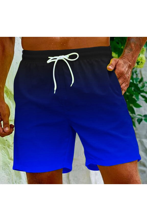 Mens Swim Trunks Men Big & Tall Casual Summer Gradient Color Beach Shorts with Pockets and Drawstring S-5XL