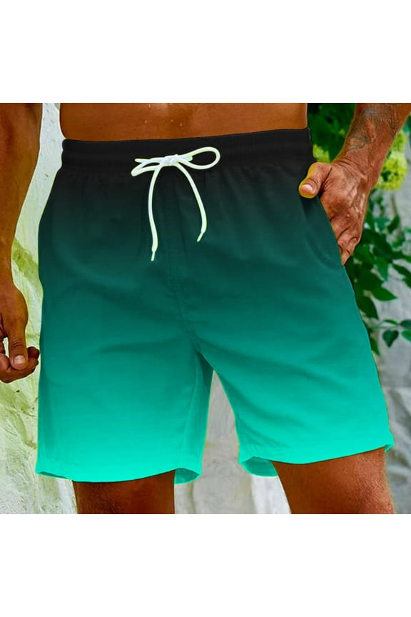 Mens Swim Trunks Men Big & Tall Casual Summer Gradient Color Beach Shorts with Pockets and Drawstring S-5XL