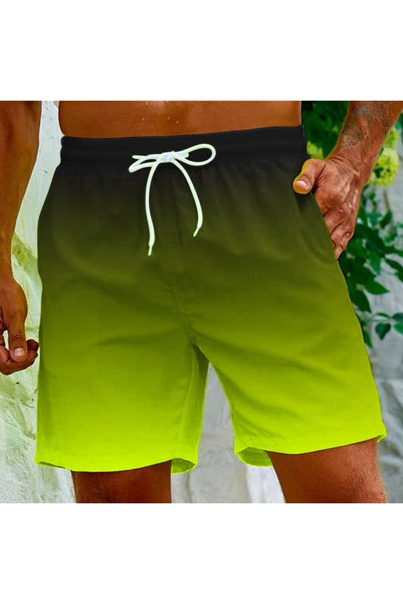 Mens Swim Trunks Men Big & Tall Casual Summer Gradient Color Beach Shorts with Pockets and Drawstring S-5XL