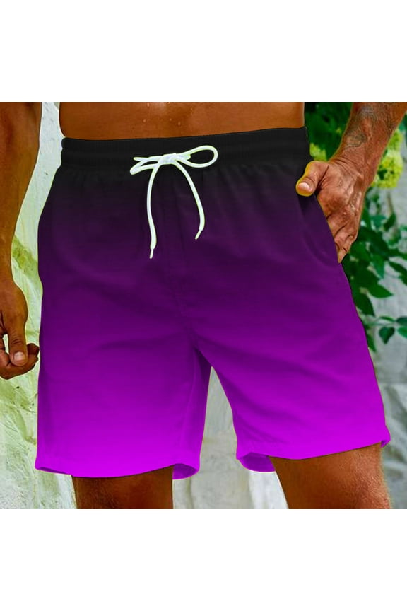 Mens Swim Trunks Men Big & Tall Casual Summer Gradient Color Beach Shorts with Pockets and Drawstring S-5XL