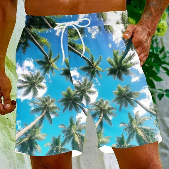 Xysaqa Mens Swim Trunks Men Big & Tall Casual Summer Hawaiian Beach Shorts with Pockets and Drawstring 3X 4X 5X Clearance
