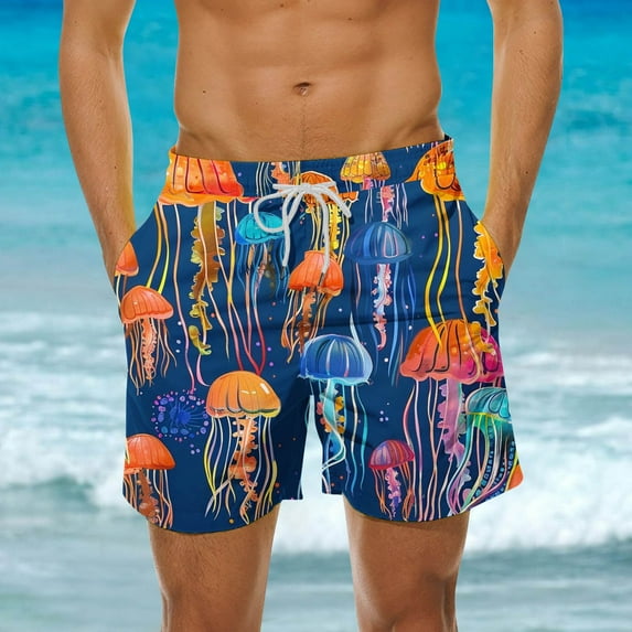 Xysaqa Mens Swim Trunks Men Elastic Waist Drawstring Beach Board Shorts Men's Big & Tall Swim Shorts Cool Printed Swimwear Bathing Suits S-5XL