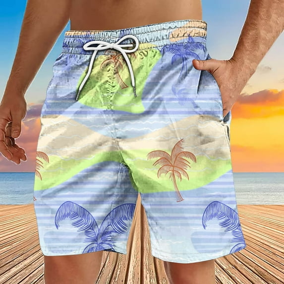 Xysaqa Mens Swim Trunks Men'S Big & Tall Beachwear Summer Holiday Bathing Suit Swimwear Palm Tree Print Board Shorts With Pockets Comfy Drawstring Elastic Waist Clearance Sky Blue Xxl