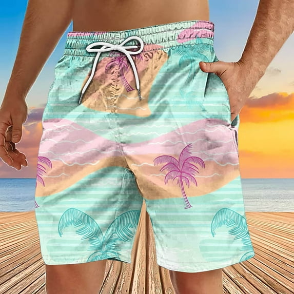 Xysaqa Mens Swim Trunks Men'S Big & Tall Beachwear Summer Holiday Bathing Suit Swimwear Palm Tree Print Board Shorts With Pockets Comfy Drawstring Elastic Waist Clearance Pink Xl