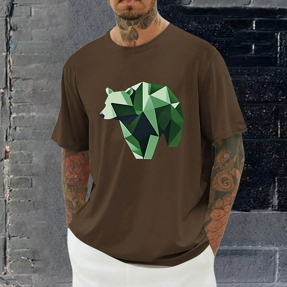 Xysaqa Mens T Shirt Funny Printed Bear Graphic T Shirt Short Sleeve Summer T-Shirt Novelty Casual Tee Fashion Workout Shirts for Men Boys Big & Tall 2X 3X 4X
