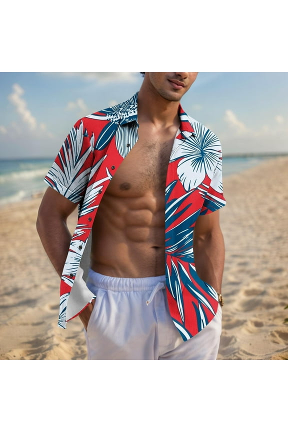 Mens T-Shirts Mens Hawaiian Shirt Men Big & Tall Cool Floral Print Shirts Merns Casual Short Sleeve Button Up T-Shirt Summer Party Beach Tshirt 2X 3X 4X Clearance