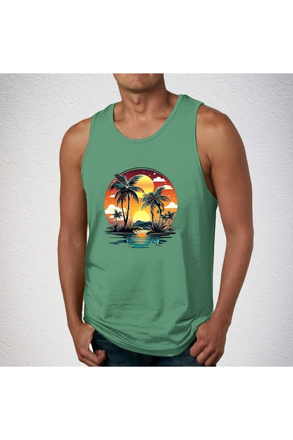Mens Tank Tops Funny Print Summer Beach Hawaiian Shirt Cotton Sleeveless Muscle Shirts for Men Gym Workout Tanks Top Casual Bodybuilding Fitness Basic Tee S-2X
