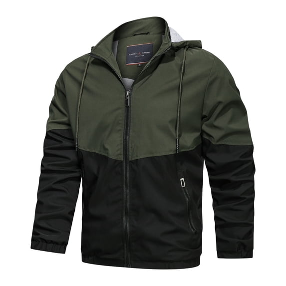 Xysaqa Mens Windbreaker Bomber Jacket Long Sleeve Hooded Jackets Casual Fall Spring Flight Jacket Drawstring Hoodies for Men Waterproof Outdoor Coat L-3X