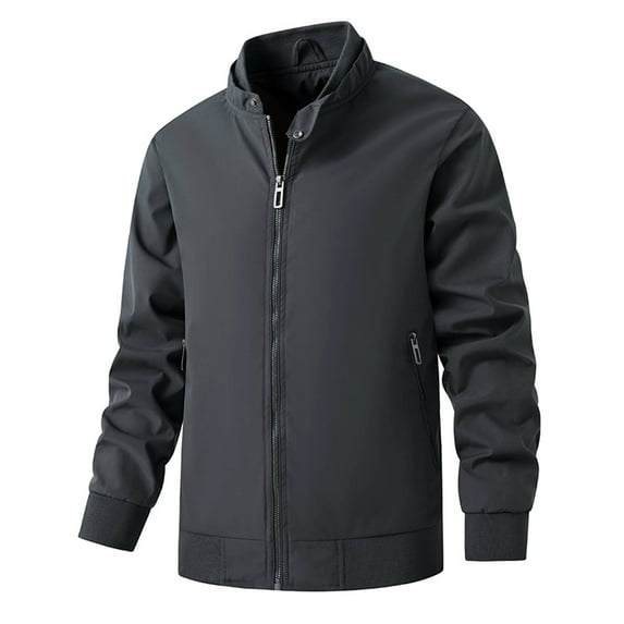 Xysaqa Mens Windbreaker Jackets Big & Tall Lightweight Jacket Long Sleeve Stand Collar Flight Jacket Casual Fall Spring Outdoor Coat M-5XL Gray
