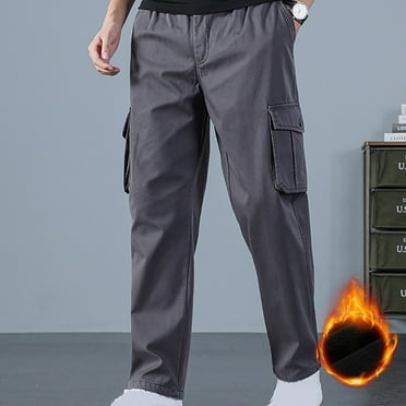 Xysaqa Mens Winter Warm Fleece Lined Cargo Pants, Men Jogger Sherpas Lined Sweatpants Elastic Waist Active Thermal Outdoor Work Pant with Pockets (Available in Big & Tall M-6XL)