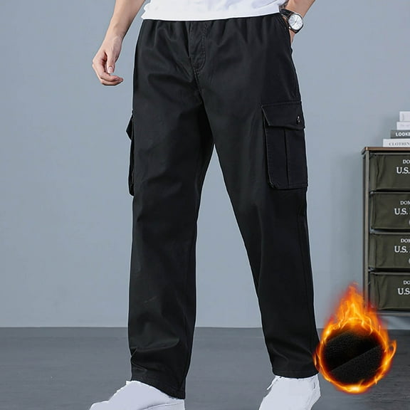 Xysaqa Mens Winter Warm Fleece Lined Cargo Pants, Men Jogger Sherpas Lined Sweatpants Elastic Waist Active Thermal Outdoor Work Pant with Pockets (Available in Big & Tall M-6XL)