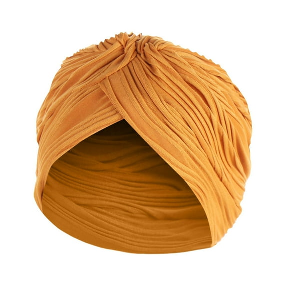 Xysaqa Plain Headwrap for Women Pre-Tied Bonnet Turban Pleated Criss Cross Knot Beanie Cap Head Wrap Hat (1PC)