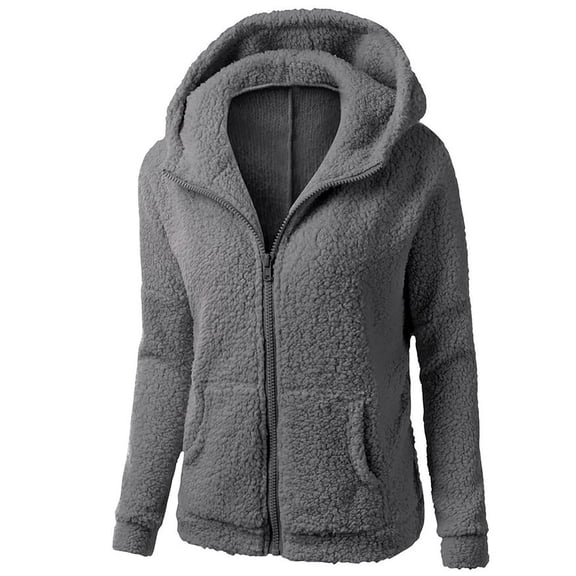 Xysaqa Plus Size Fleeces Jacket for Women, Womens Warm Winter Zip Up Hooded Teddy Coat Outerwear with Pockets S-5XL