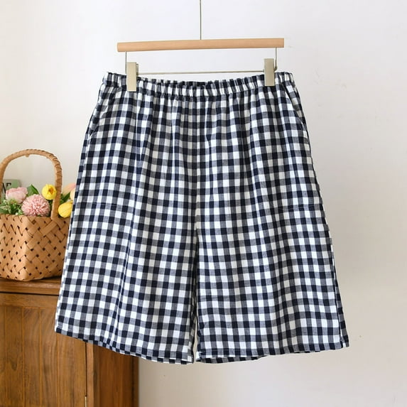 Xysaqa Plus Size Men's Sleepwear Shorts Pajama Bottom Lounge Shorts Cotton Plaid Soft Comfy Shorts with Pockets and Drawstring Big & Tall 2X 3X 5X Summer Savings