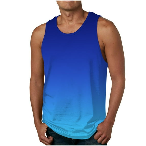 Xysaqa Plus Size Mens Workout Tank Top Sleeveless Muscle Shirts Gradient Printed Big & Tall Running Tank Tee 2X 3X 4X