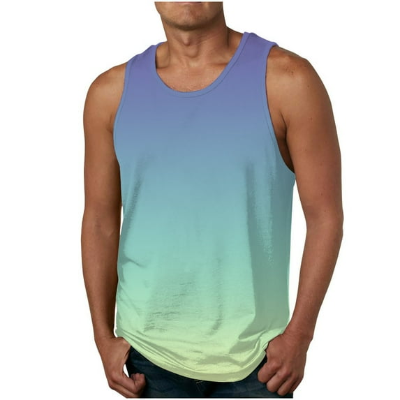 Xysaqa Plus Size Mens Workout Tank Top Sleeveless Muscle Shirts Gradient Printed Big & Tall Running Tank Tee 2X 3X 4X