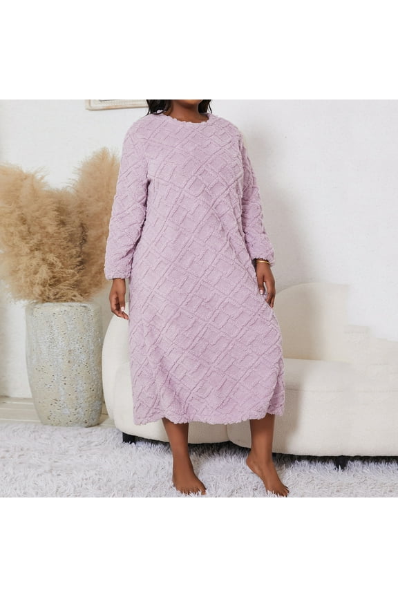 Plus Size Nightgowns for Womens Warm Thicken Winter Sleepwear Oversized Long Fleece House Dresses Comfy Lounge Pullover Night Gowns for Adult Women 3X 4X 5X Clearance Purple