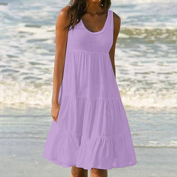Xysaqa Plus Size Summer Dresses for Women Sleeveless Midi Dress Casual Flowy Tshirt Tank Sundress Summer Vacation Beach Cover Up 3X 4X 5X